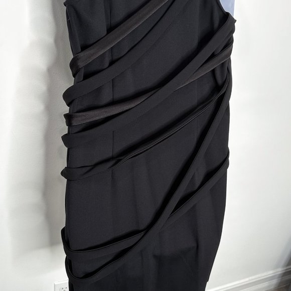 Halston Heritage Sleeveless Scoop-Neck Mini Dress w/ Draped Strappy Detail Black - Picture 15 of 16